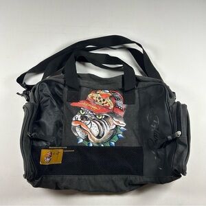 Ed Hardy Graphic Bulldog Love Kills Slowly Canvas Duffel Handle/Shoulder Gym Bag